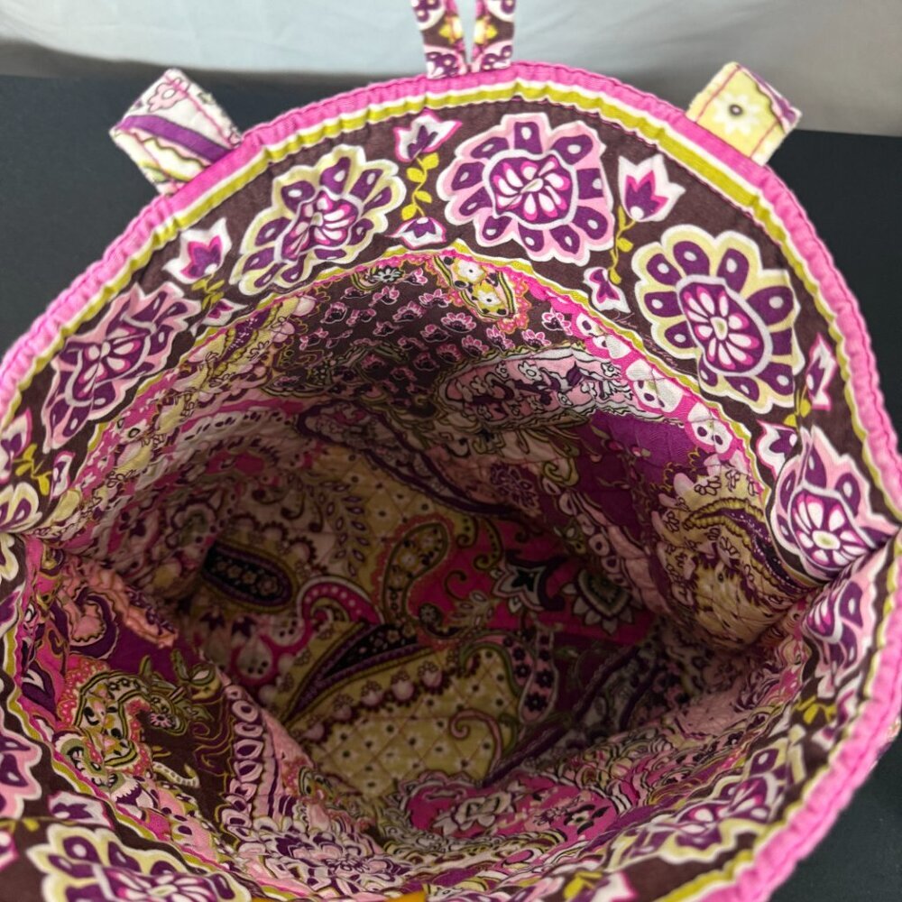 Vera Bradley Quilted Tote Bag Pink Purple Floral + Matching Wristlet Set - Picture 11 of 12